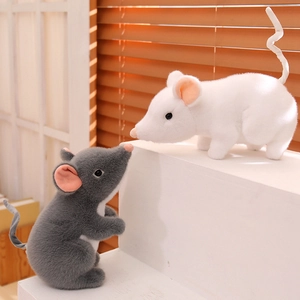 Cute lifelike plush mouse dolls in grey and white with soft long fur for kids