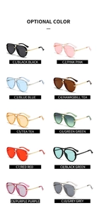 Detailed grid of oversized aviator sunglasses in ten assorted fashion-forward colors