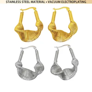 Chunky Hoop Earrings For Women Stainless Steel Twisted Textured Wrapped Wire Geometric Statement Earring Vacuum Plating