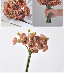 Close-up of vintage orange Ranunculus bouquet with realistic silk petals and buds