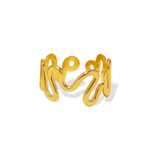 Elegant 18K gold-plated stainless steel wavy open ring for women in minimalist style
