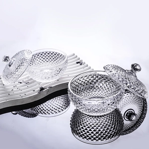 European diamond-cut crystal glass candy jar with lid for elegant jewelry storage