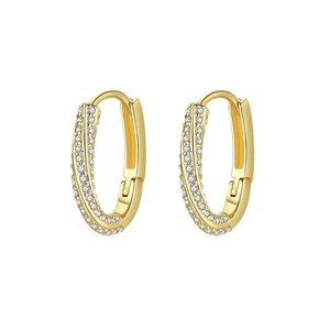 Gold plated huggie earrings with round micro-paved cubic zirconia crystals in a pair