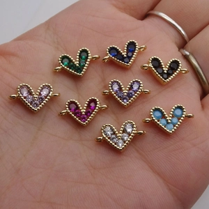 Micro-pave colorful zircon heart charms for DIY bracelet jewelry making connectors
