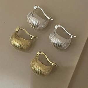 925 Sterling Silver Hoop Earrings Brushed Texture U-Shape Minimalist Korean Style Elegant Jewelry For Women