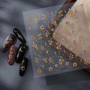 3D golden embossed snake and moon nail stickers for 2025 New Year luxury manicure art