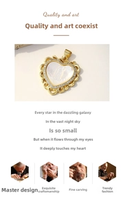 Detailed macro view of the heart-shaped Virgin Mary pendant with shell inlay and gold plating