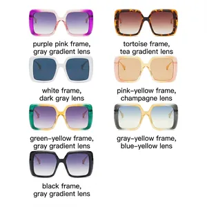 Oversized square frame sunglasses in seven gradient colors with thick plastic frames