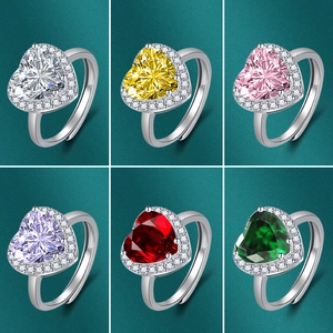 Bague Coeur En Zircon Pour Femme Bague En Cuivre Réglable Bijoux De Mariage Halo Coloré Mode Vintage
