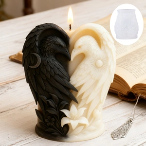 Artistic Crow Eagle Heart Shaped Silicone Mold 3D Embossed Sun Moon Lily Pattern For DIY Handmade Candle Soap Baking