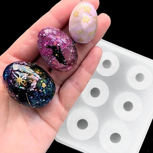 6-cavity egg shaped resin silicone mold with sparkling galaxy star sphere finished crafts