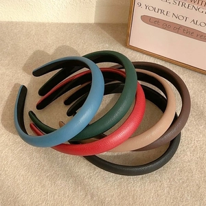 Padded sponge hairband with premium faux leather lychee texture in assorted colors
