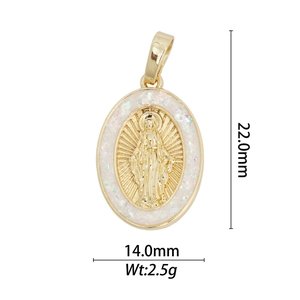 Golden religious oval pendant with 22.0mm height and 14.0mm width specification