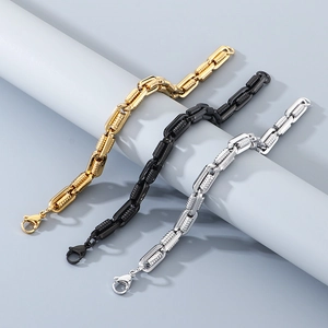 Men Titanium Steel Chain Bracelet Industrial Punk Rock Motorcycle Style Geometric Vacuum Plated Jewelry With Lobster Clasp