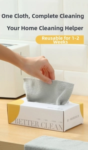 Detail of extracting a grey honeycomb microfiber cleaning cloth from a dispenser box