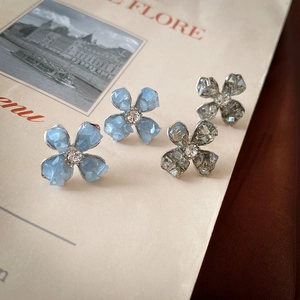 Flower Stud Earrings Alloy Artificial Crystal Rhinestone Retro French Style For Women With 925 Sterling Silver Earring Post