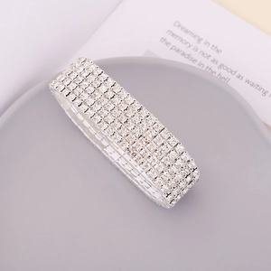 Fashionable five-row rhinestone silver bracelet for women with elegant sparkling crystals