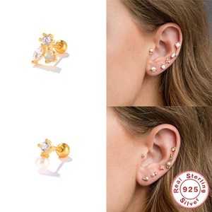 Boucles d'oreilles S925 en argent sterling doré avec opale et perles blanches