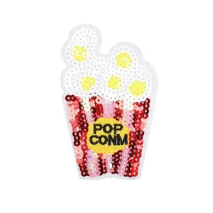 Detailed sequin popcorn patch with red and white embroidery for clothing DIY decoration