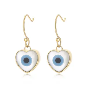 Heart Shaped Evil Eye Dangle Earrings Stainless Steel Shell Enamel Turkish Protection Amulet Jewelry For Women