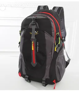 Detail of outdoor backpack with breathable mesh back system and vibrant neon accents