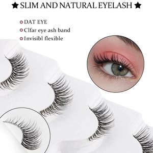Detail view of natural half eyelashes with slim transparent band and flexible invisible root