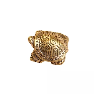 Miniature brass turtle figurine with antique bronze finish and detailed shell patterns