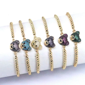 Bracciale Regolabile Con Pendente A Orso Rame Placcato Oro Zircone Colorato Catena A Sfere Gioielli Eleganti