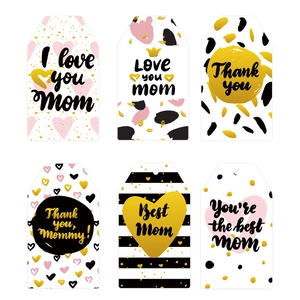 Set of 6 Happy Mother's Day gift tags with heart and floral designs in pink and gold