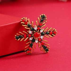 Christmas Snowflake Brooch Alloy Multicolor Rhinestone Crystal Pin Winter Holiday Retro Corsage Jewelry For Women