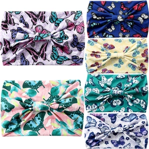 Elastic yoga headbands set featuring colorful butterfly prints for women sports