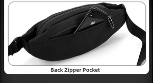 Detailed view of the secure back zipper pocket on a waterproof sports waist bag