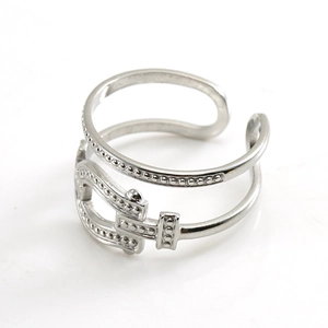 Minimalist silver horsebit buckle adjustable ring for women made of stainless steel