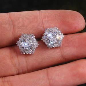 Sparkling silver snowflake earrings with hexagonal cubic zirconia stones for women