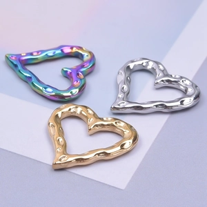 Hammered texture heart pendants in gold, silver and rainbow stainless steel finish