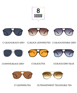 Detailed overview of eight color variations for oversized pilot aviator sunglasses