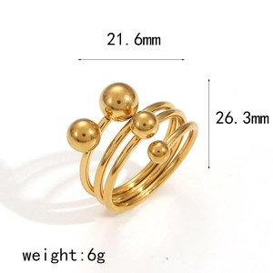 18k gold plated geometric spherical stainless steel multi-layer open ring for women