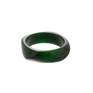 Vintage dark green resin bangle with marble texture and square rounded design