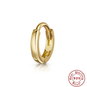 Detailed view of gold plated S925 sterling silver hoop earring with official seal