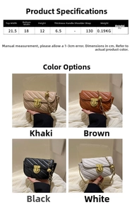 Detailed size specifications for quilted chain crossbody bag with adjustable gold ball