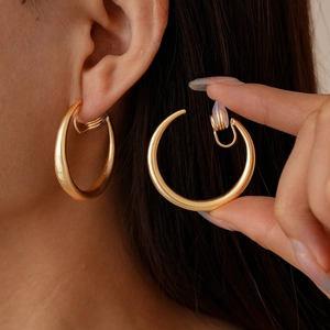 Geometric Hoop Clip On Earrings Alloy C Shaped Non Pierced Minimalist Fashion Jewelry For Women