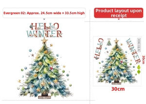 Detail of Christmas tree wall sticker set with Hello Winter art text and size specs