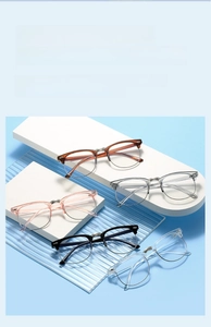 Detailed macro view showing multiple colors of metal and PC half-rim eyeglass frames