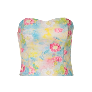 Top bandeau à imprimé floral pour femme aux couleurs vives rose et bleu ciel