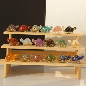 Miniature crystal resin turtle figurines with gold foil for aquarium and desk decor