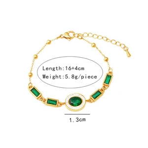 Détail du bracelet doré avec pierres vertes, dimensions 16 plus 4 cm et poids 5,8g