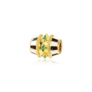 Oval enamel zircon spacer bead with gold plating for DIY bracelet and necklace jewelry