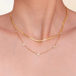 Double Layer Star Pendant Necklace Stainless Steel 18K Gold Plated Zircon Dainty Snake Chain Minimalist Jewelry Women