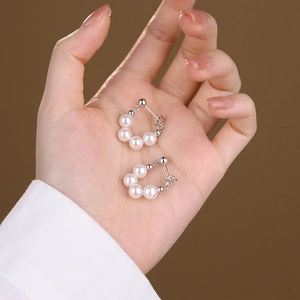 Elegant S925 sterling silver beaded pearl earrings featuring French minimalist design