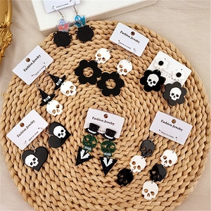 Halloween Acrylic Dangle Earrings Skull Ghost Wizard Hat Gothic Novelty Party Jewelry With Steel Earring Post